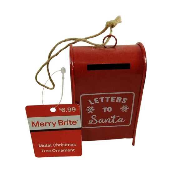 Merry Brite Red Metal 4 inch Letters To Santa Mailbox Christmas Ornament - Picture 4 of 4